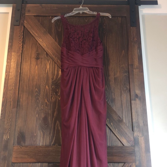 David’s Bridal Wine Long Mesh Bridesmaid Dress - Picture 3 of 5